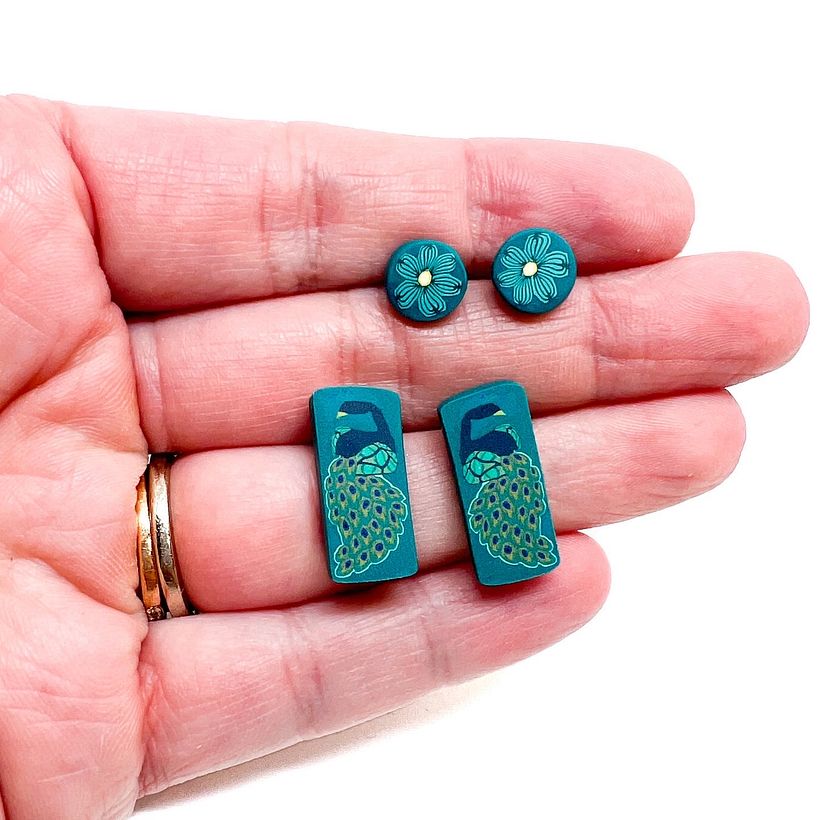 Stud earrings made from single canes.