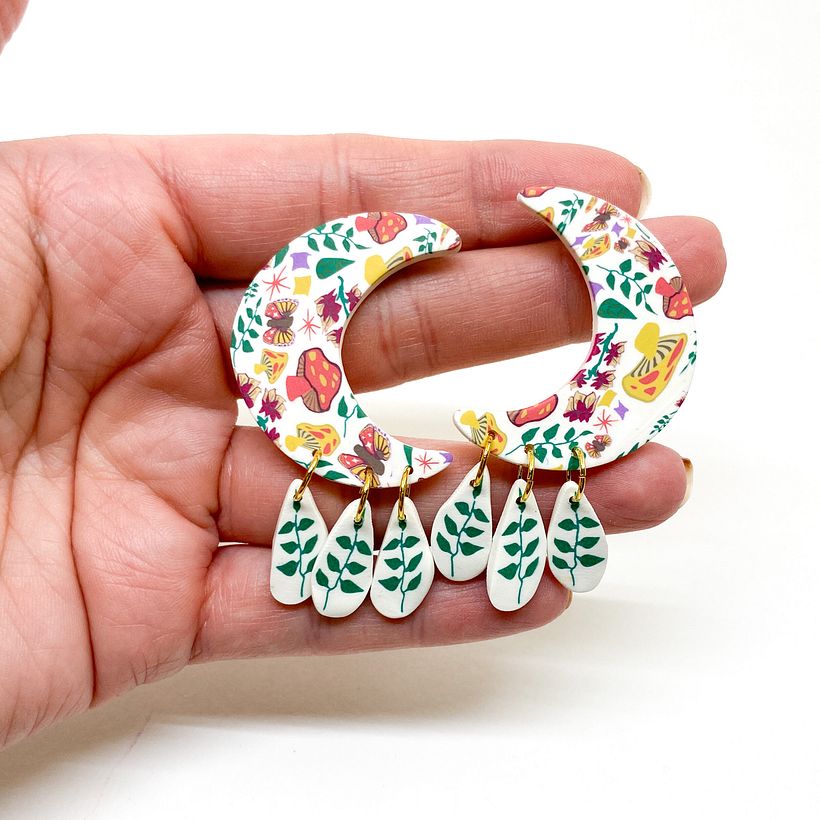 Moon earrings made from the cane