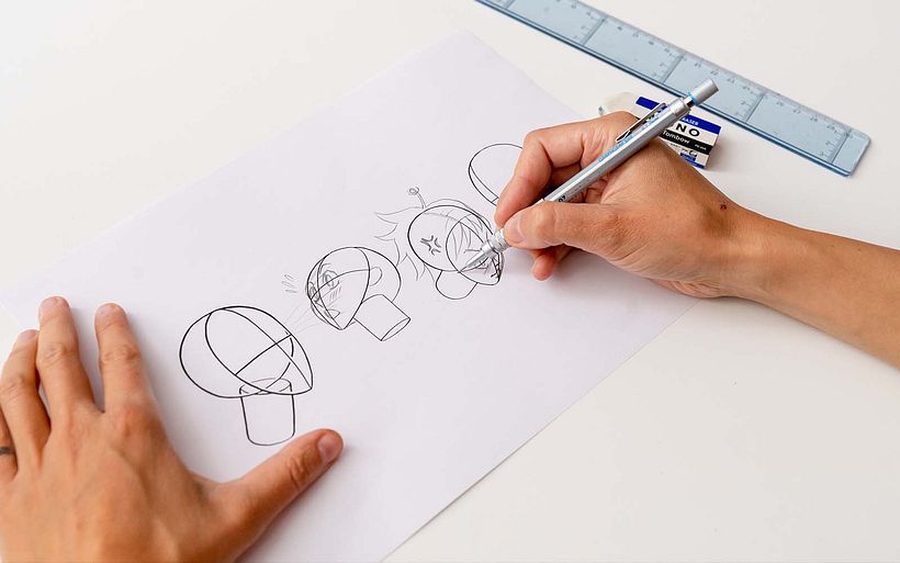 Sketching tools, like mechanical pencils, are ideal for practice and for drafting pages.