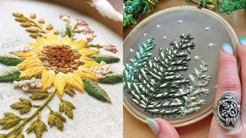 Examples of Kristen Gula's modern embroidery art.