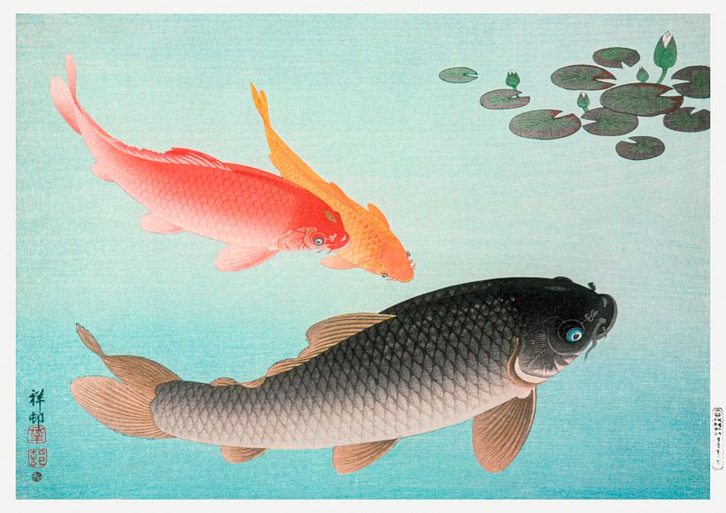 "Gewöhnlicher und goldener Karpfen" (1935) von Ohara Koson. Bild: Los Angeles County Museum of Art und RawPixel