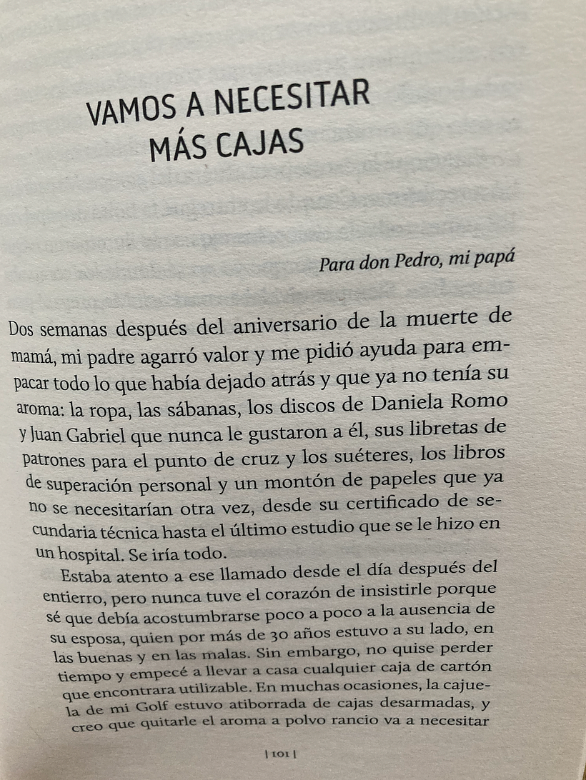 Inicio del cuento «Vamos a necesitar más cajas» en el libro El triunfo de la memoria
