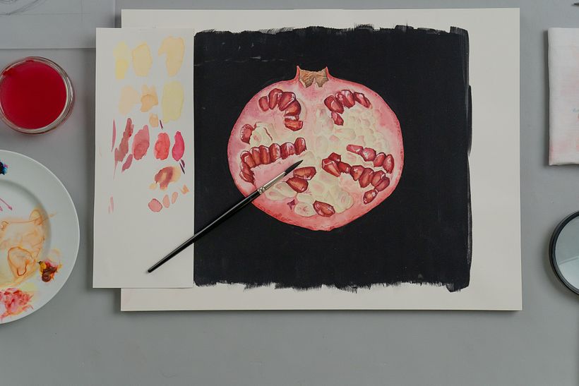 My final project - Pomegranate cross-section with a black background.