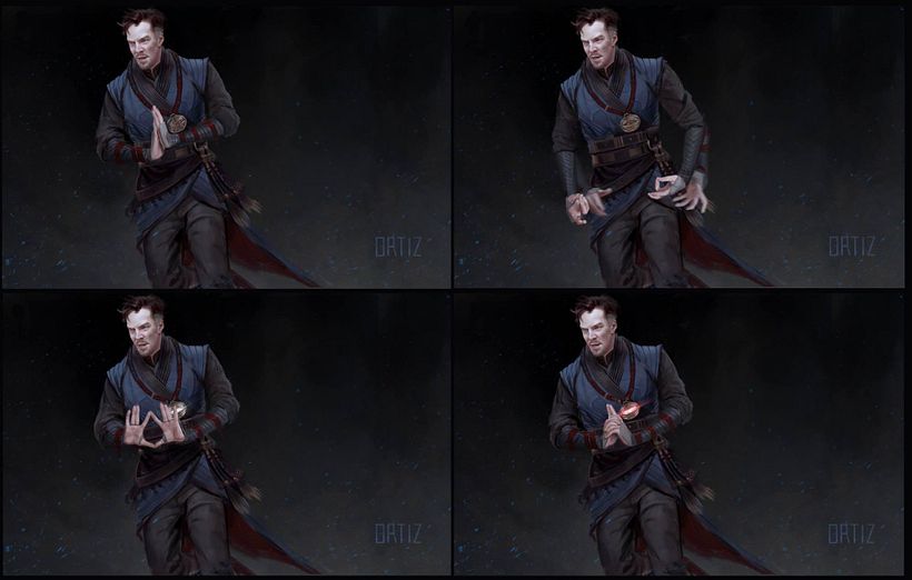 Doctor Strange hand movements with suit concept, via @kortizart on Twitter.