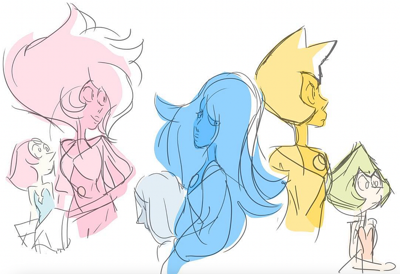 Early Diamond and Pearl sketches by Rebecca Sugar via @rebeccasugar on Instagram.