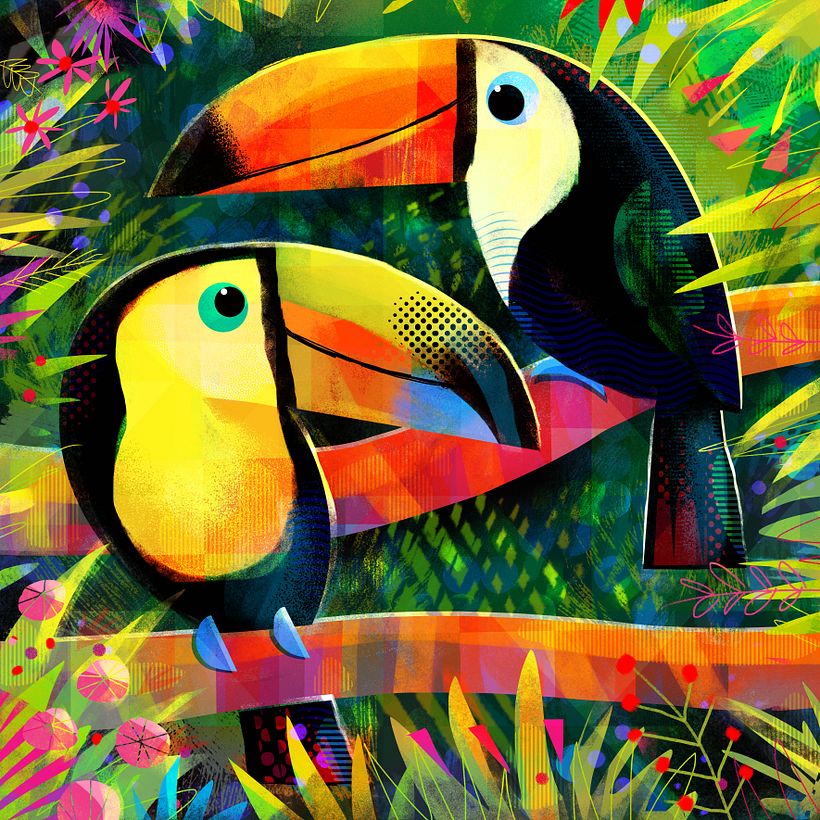 Gareth's finished toucan illustration. Check out his course below to learn about his techniques.