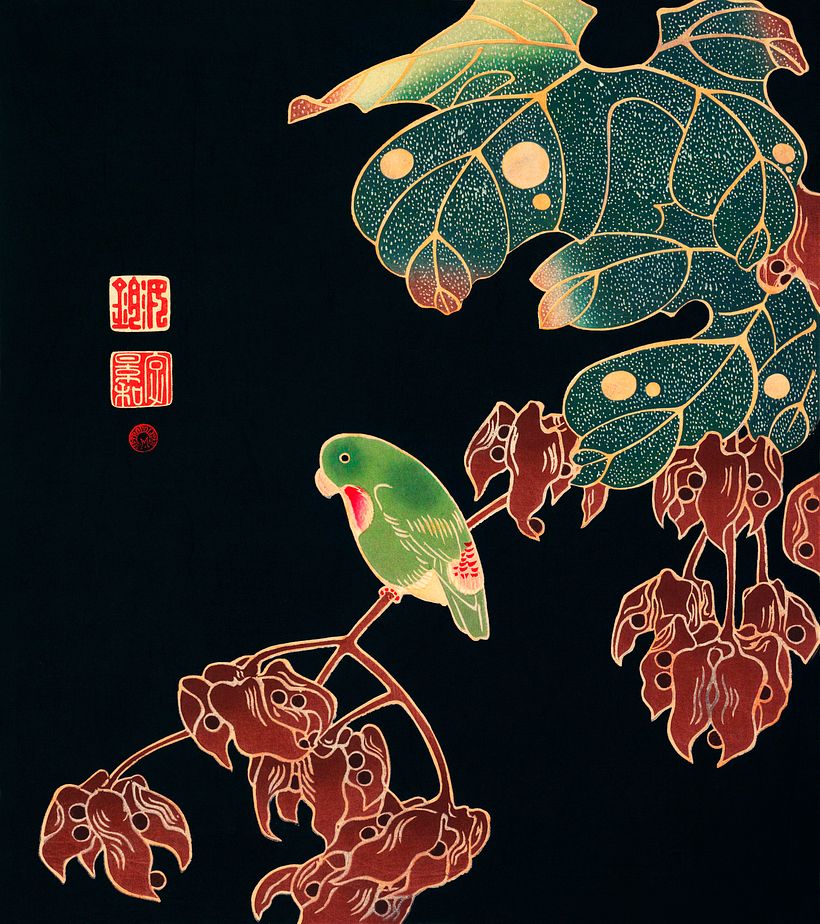 “El periquito" (ca. 1900), de Ito Jakuchu. Imagen: original cortesía del MET, mejorado digitalmente por rawpixel.