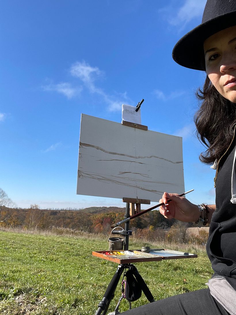Big canvas on Plein-air. The idea is to begin here and continue in studio. Raw Umber Block-in