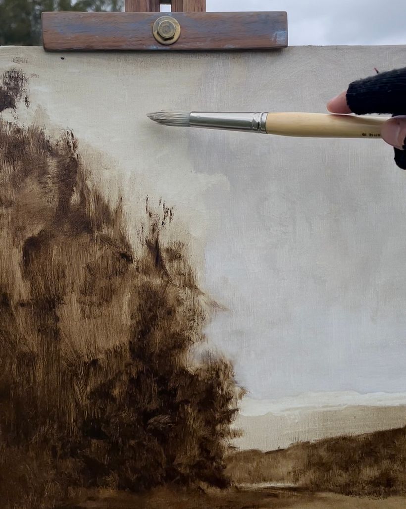 Using White and Raw Umber, I made a lighter value for the Sky. 