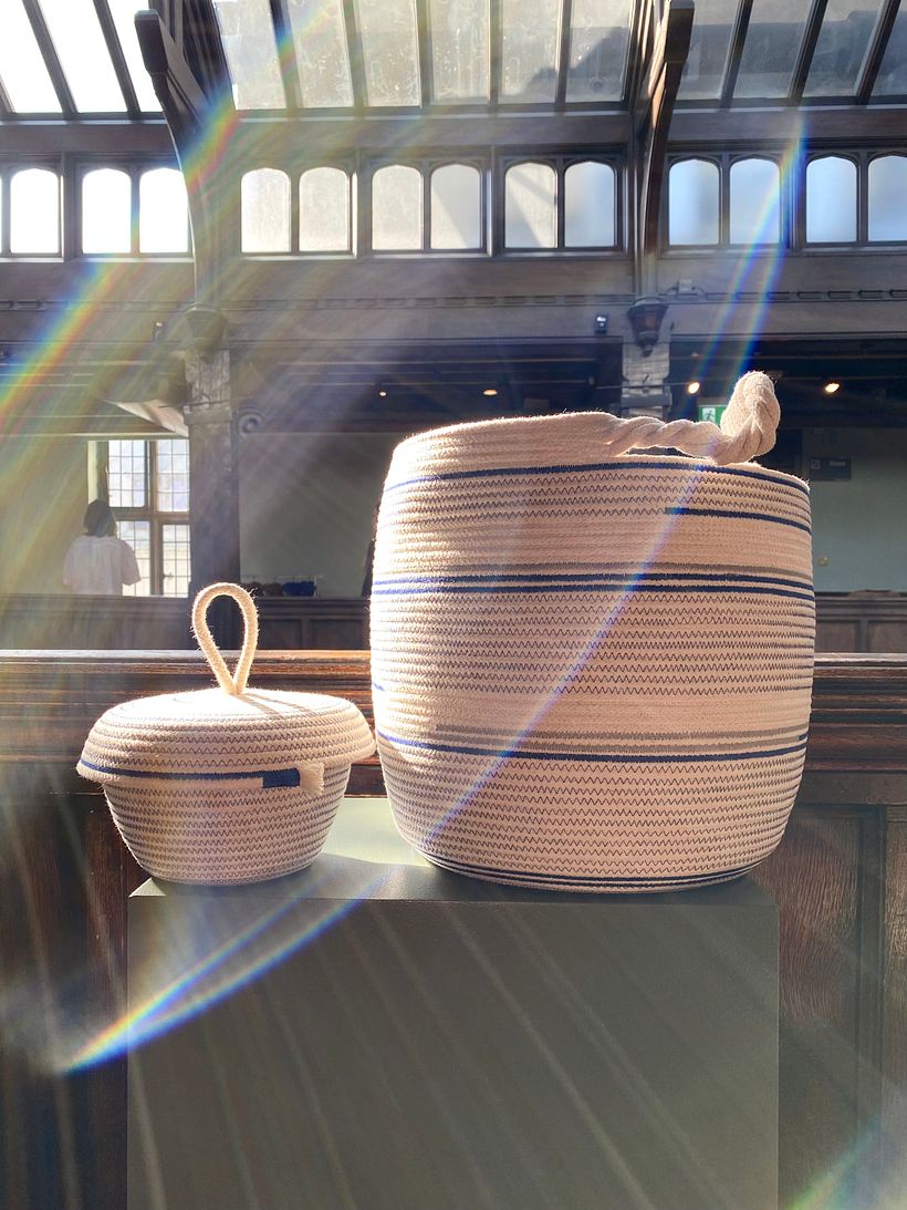 Ruby Cubes Large Sculptural basket and a small lidded pot in The Gallery at Liberty of London