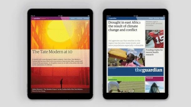 Le site web The Gardian est optimisé pour les tablettes.
