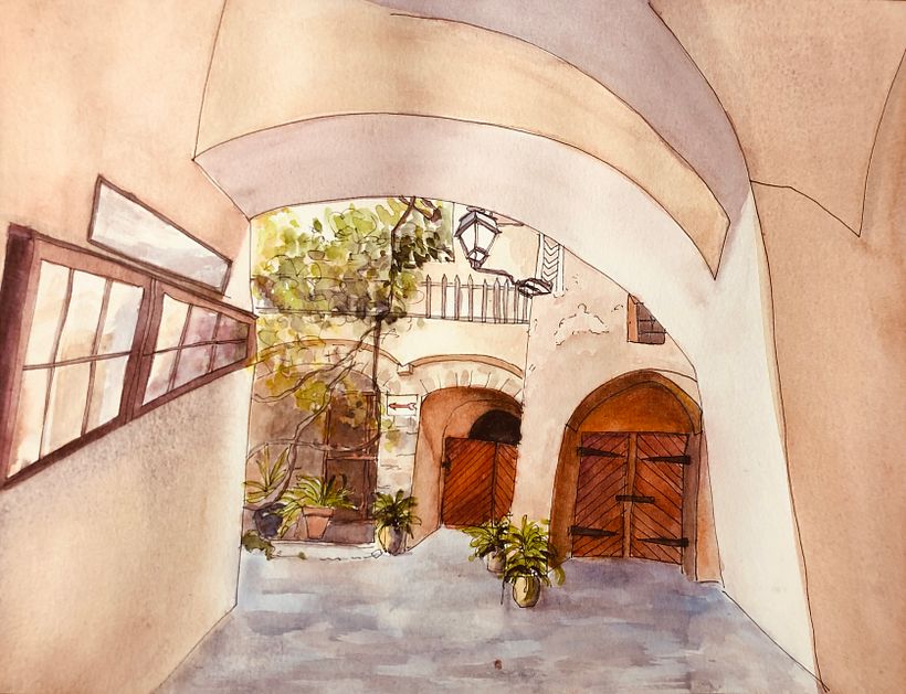 The City Hall Courtyard in Durnstein, an ancient village on the Danube about an hour from Vienna, Austria.