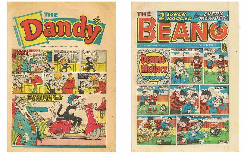 Covers for The Dandy and Beano in the 1960s.