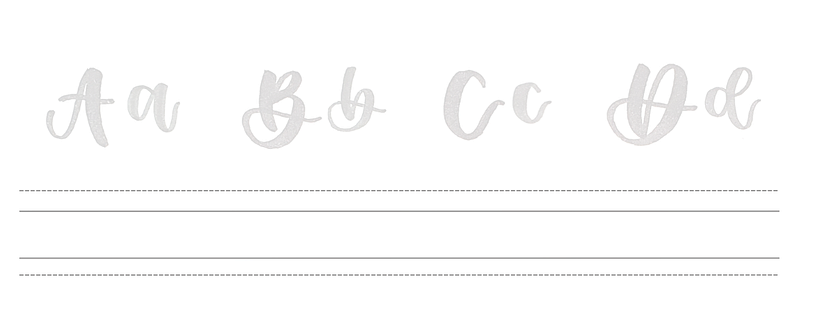 Eine Vorschau auf das Brush Lettering Arbeitsblatt mit alphabetischen Schreibübungen.
