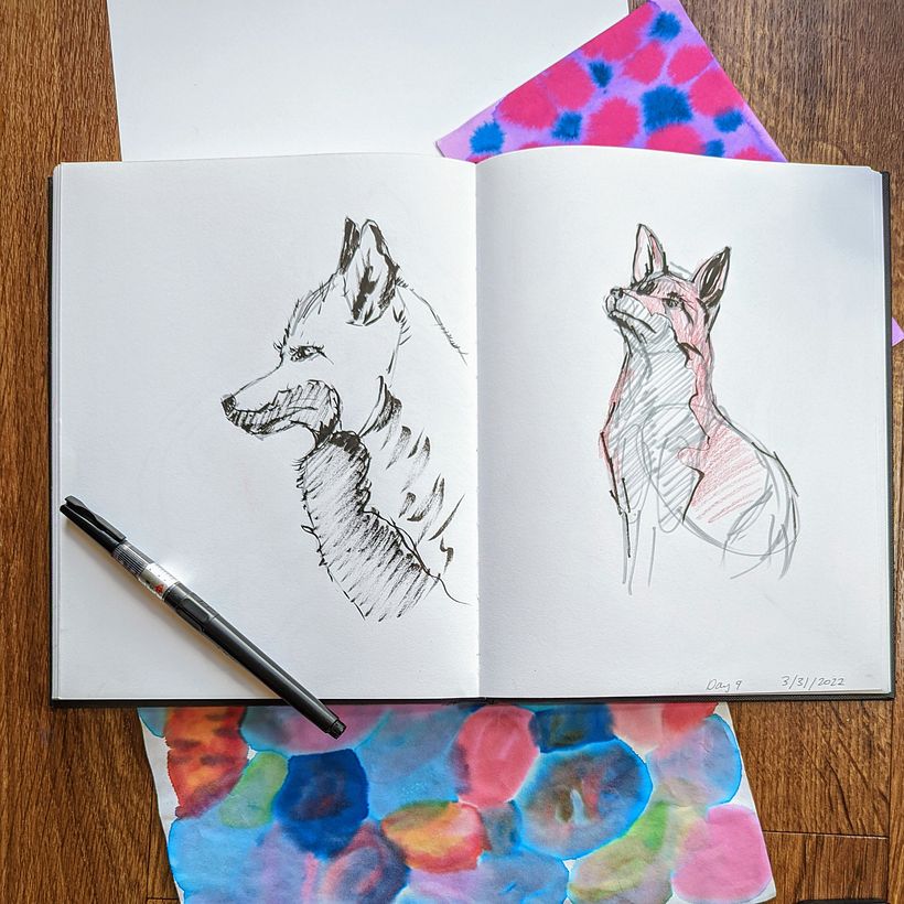 Sketchbook page example: drawing from photo reference
