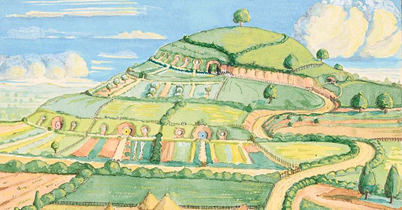 Ausschnitt aus 'The Hill: Hobbiton-across-the-Water" (1937), via Tolkien Estate.