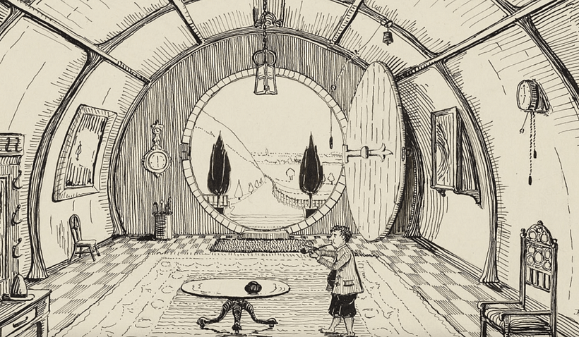 "The Hall at Bag-End" (1937), via Tolkien Estate.