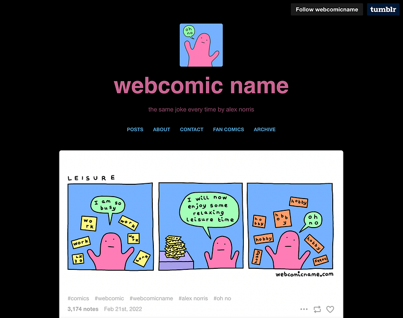The Tumblr page for "webcomic name".