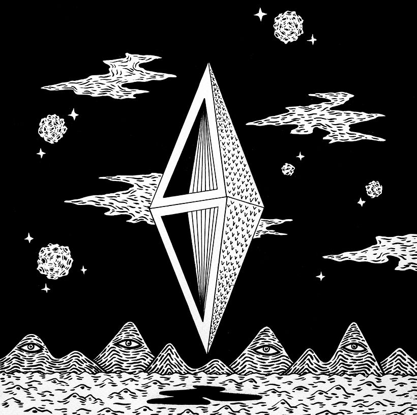 Diseño de arte para el disco Pseudo Super Science, de Abominables, 2015. 4