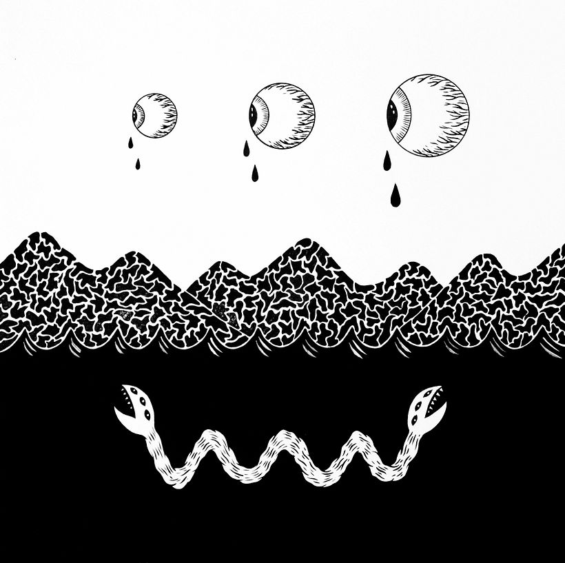 Diseño de arte para el disco Pseudo Super Science, de Abominables, 2015. 7
