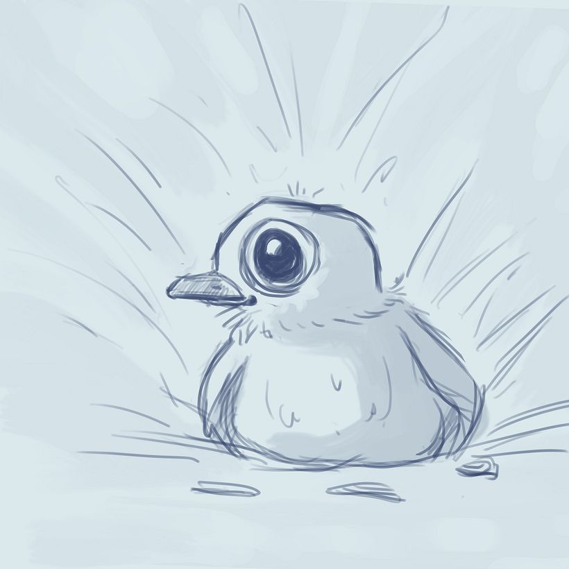 Let's do a trial run with this little guy. We can always go back to sketching a new character later.