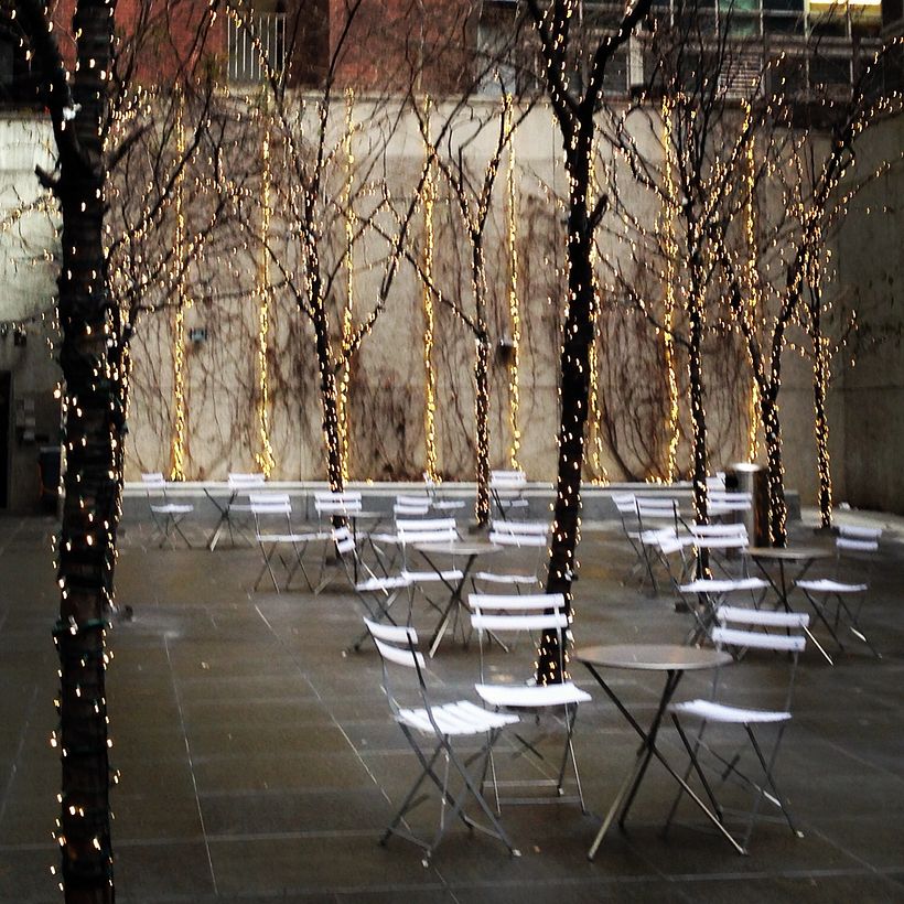 Holidays lights on a random gathering are in NYC.