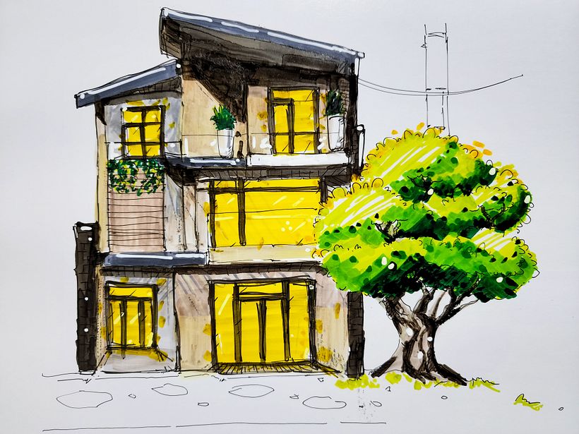 Sketching a modern house which I've always been interested with.