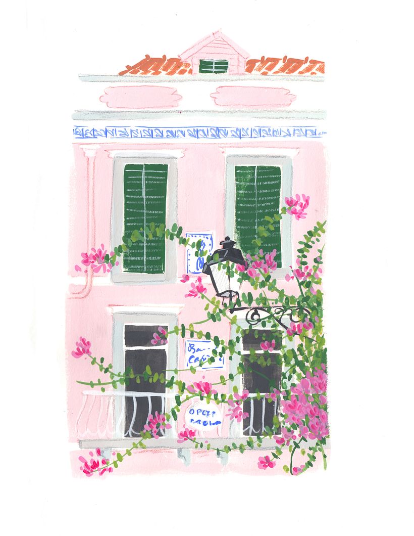 My final project, a gouache painting in my sketchbook inspired by a holiday to Lisbon.
