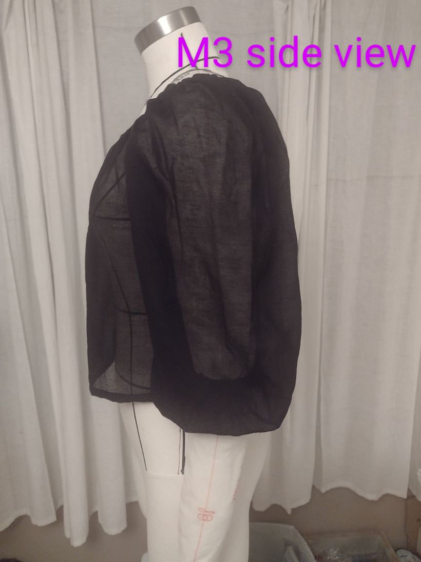 side view of puff sleeve (elasticated) model 3 variation on teacher design