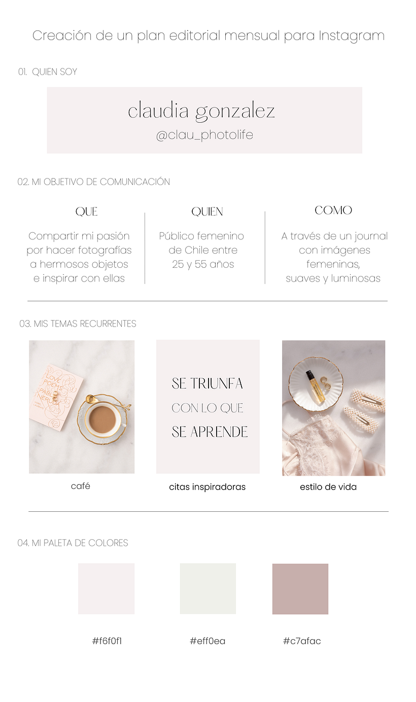 Mi proyecto del curso: Creación de un plan editorial mensual para Instagram	 1