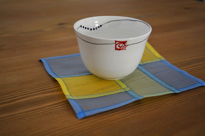 Bojagi realizado a mano como posavasos