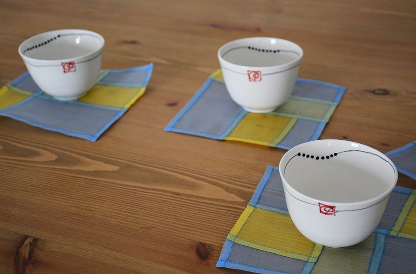Bojagi realizado a mano como posavasos