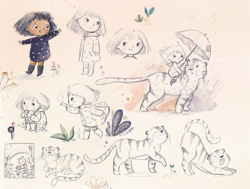 Sketching characters interacting and moving.