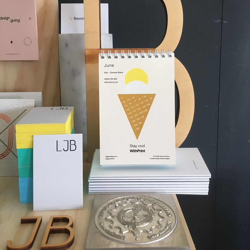 June calendar design with white & CMYK digital ink by Laura Jane Boast