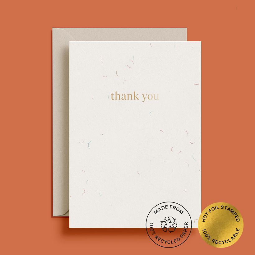 Hot foil stamped 'Thank you' greetings card by Laura Jane Boast