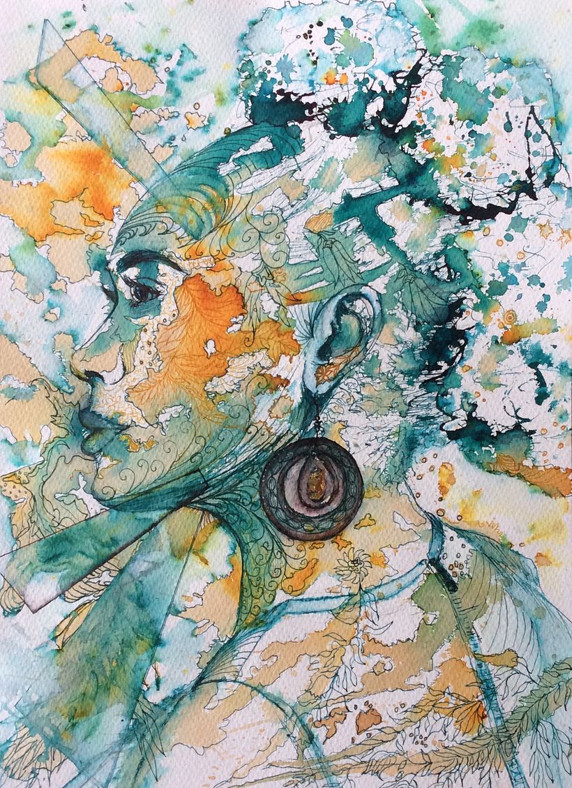 My project for course: Experimental Portraiture with Ink, Tea and Alcohol 2