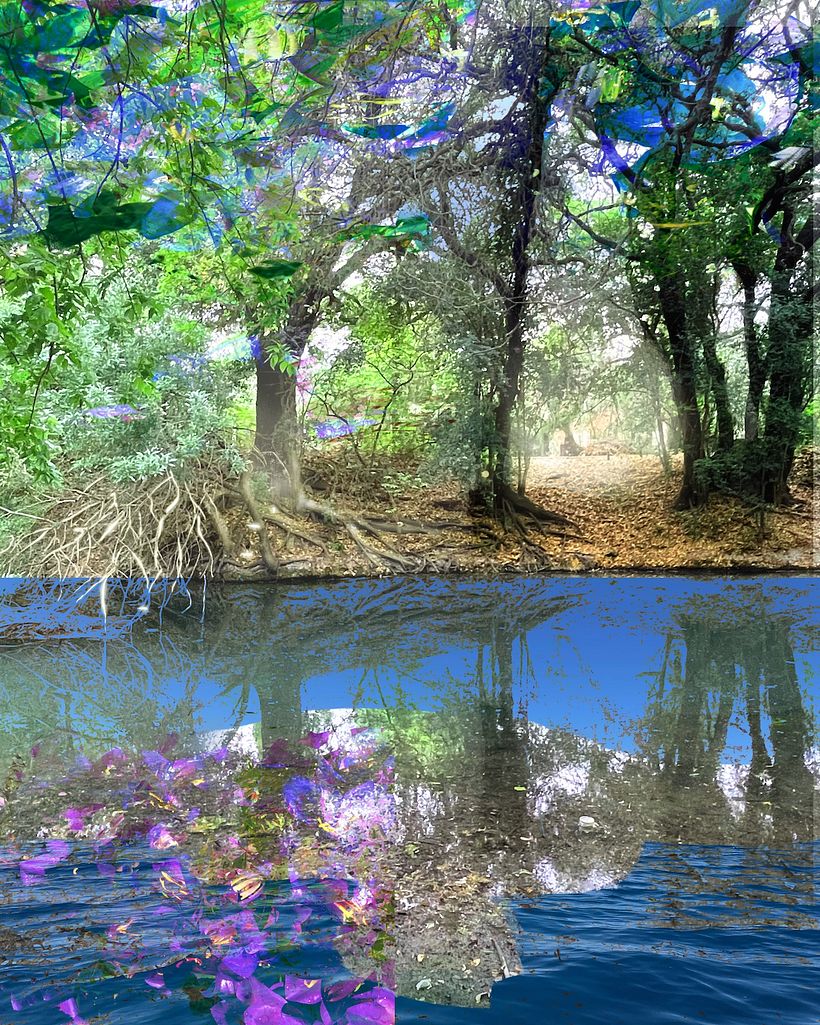 From the Other Side of the River, 2022, layered photographs and digital painting, ©Diana Gubbay