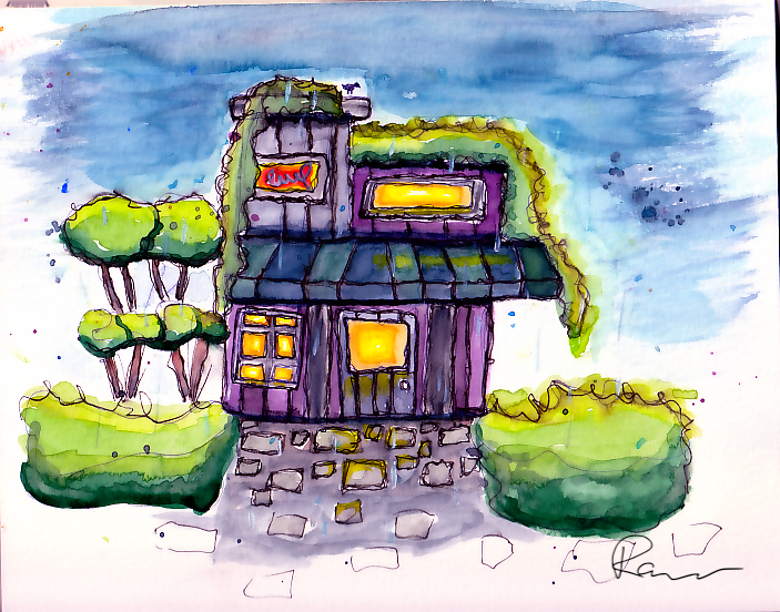My project with watercolors, instead of markers.