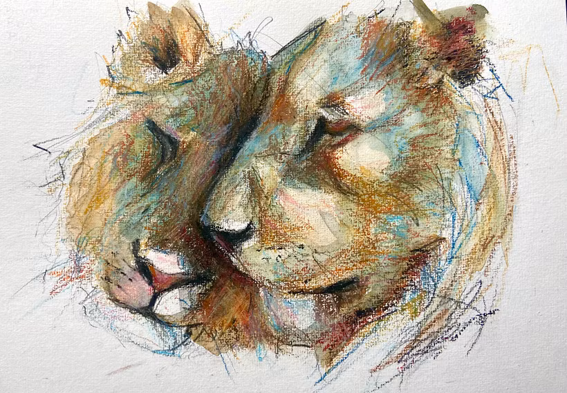 Ajustements finaux apportés au ton et à la couleur avec des pastels à l'huile