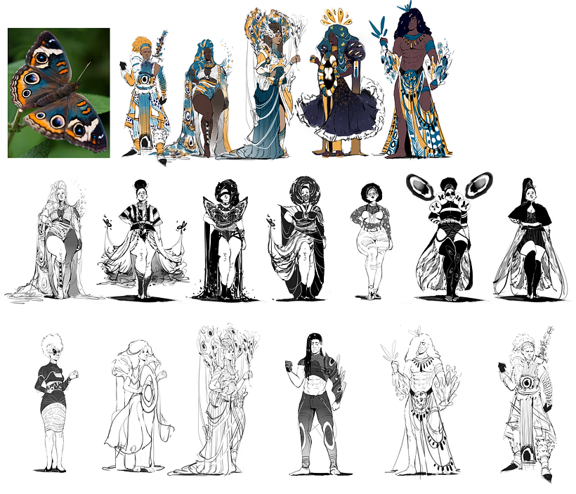 character designs based off of a butterfly