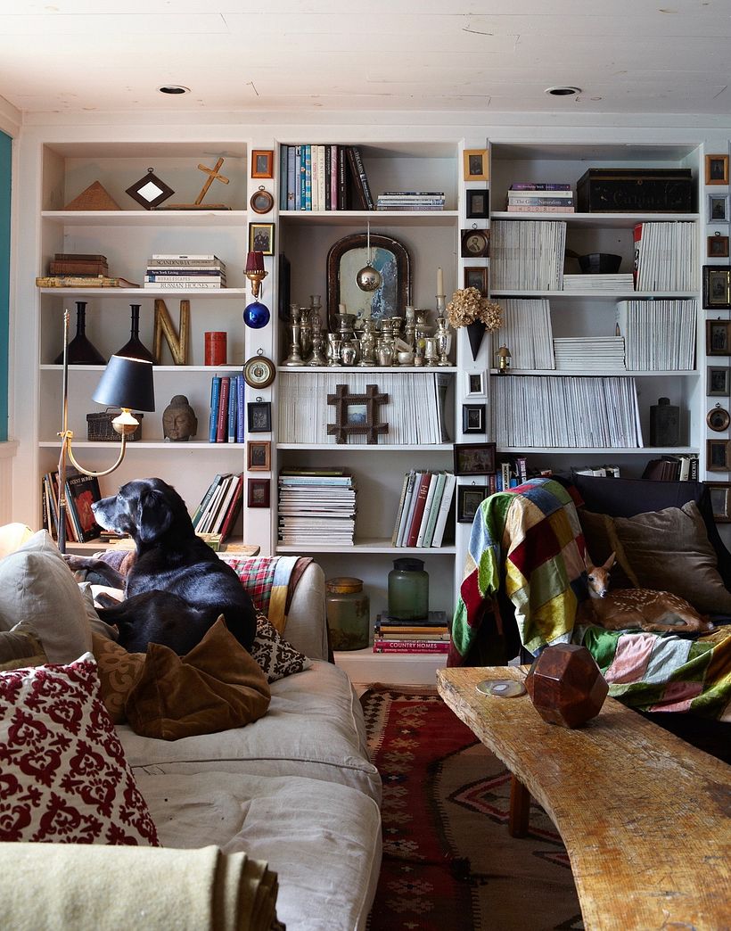 Cozy living room with book shelves.