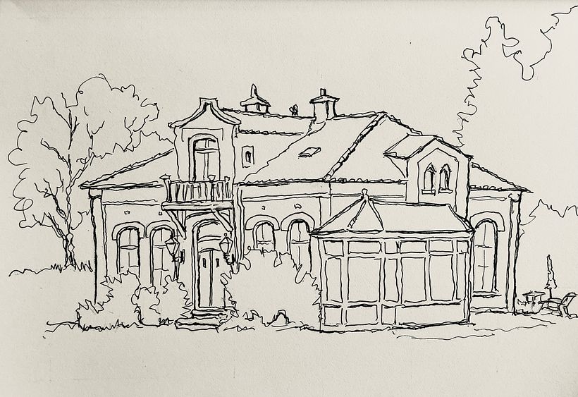 Oude villa aquarel en inkt -  Schetsen