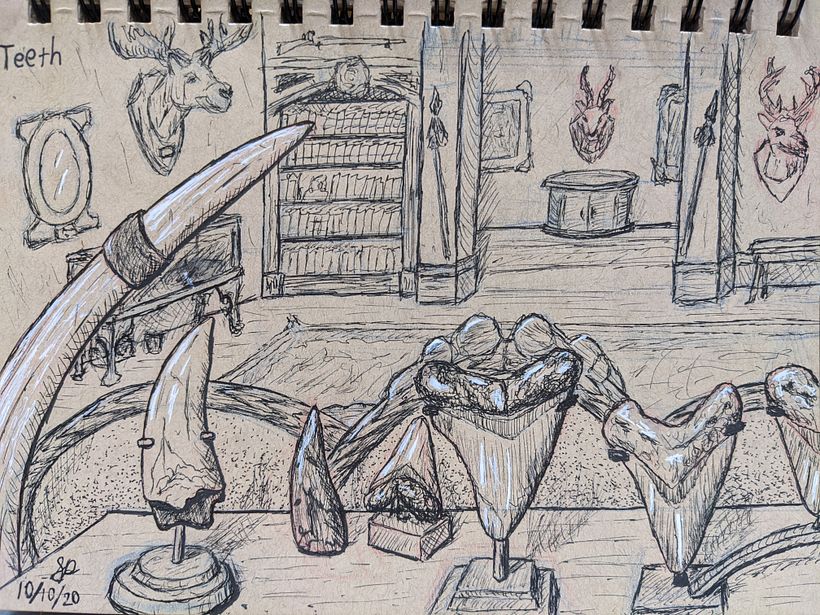 Drawing a totally original composition of an environment design based on the word prompt: Teeth