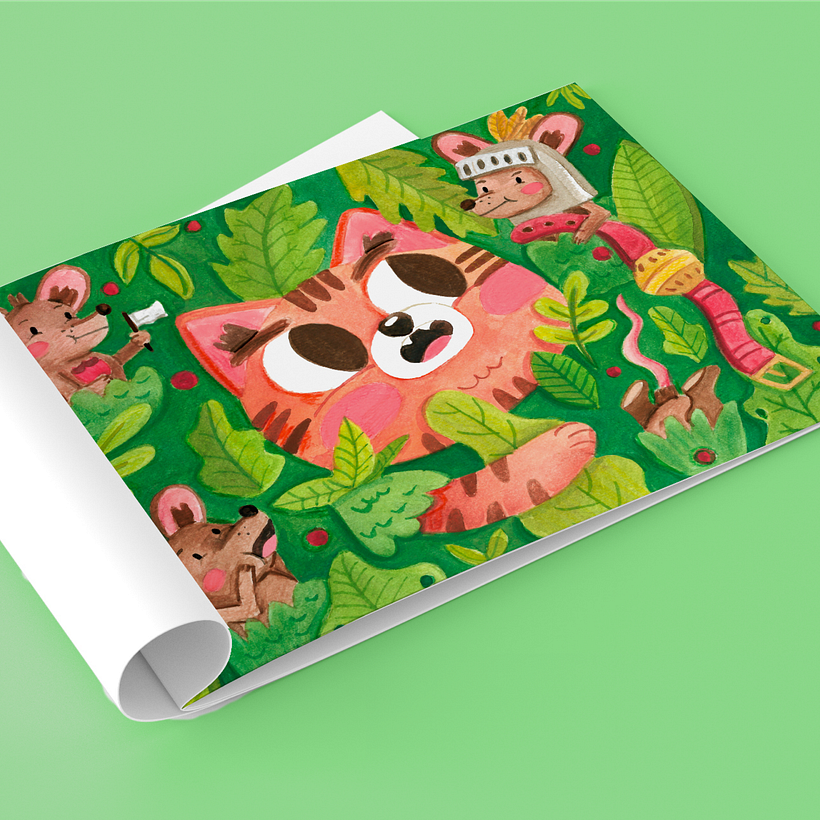 Los ratones (y gato): Acuarela en negativo para ilustración infantil 6