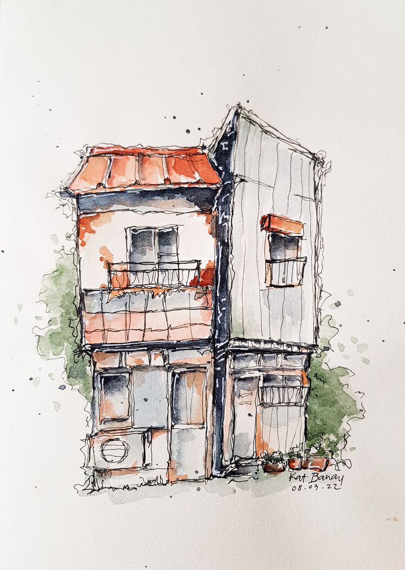 Ink and watercolor