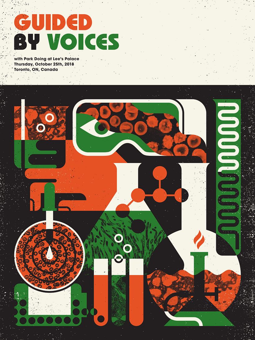 Screen printed gig poster created for a Guided By Voices concert in Toronto