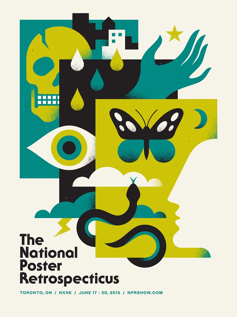 Screen printed poster for National Poster Retrospecticus a travelling poster show