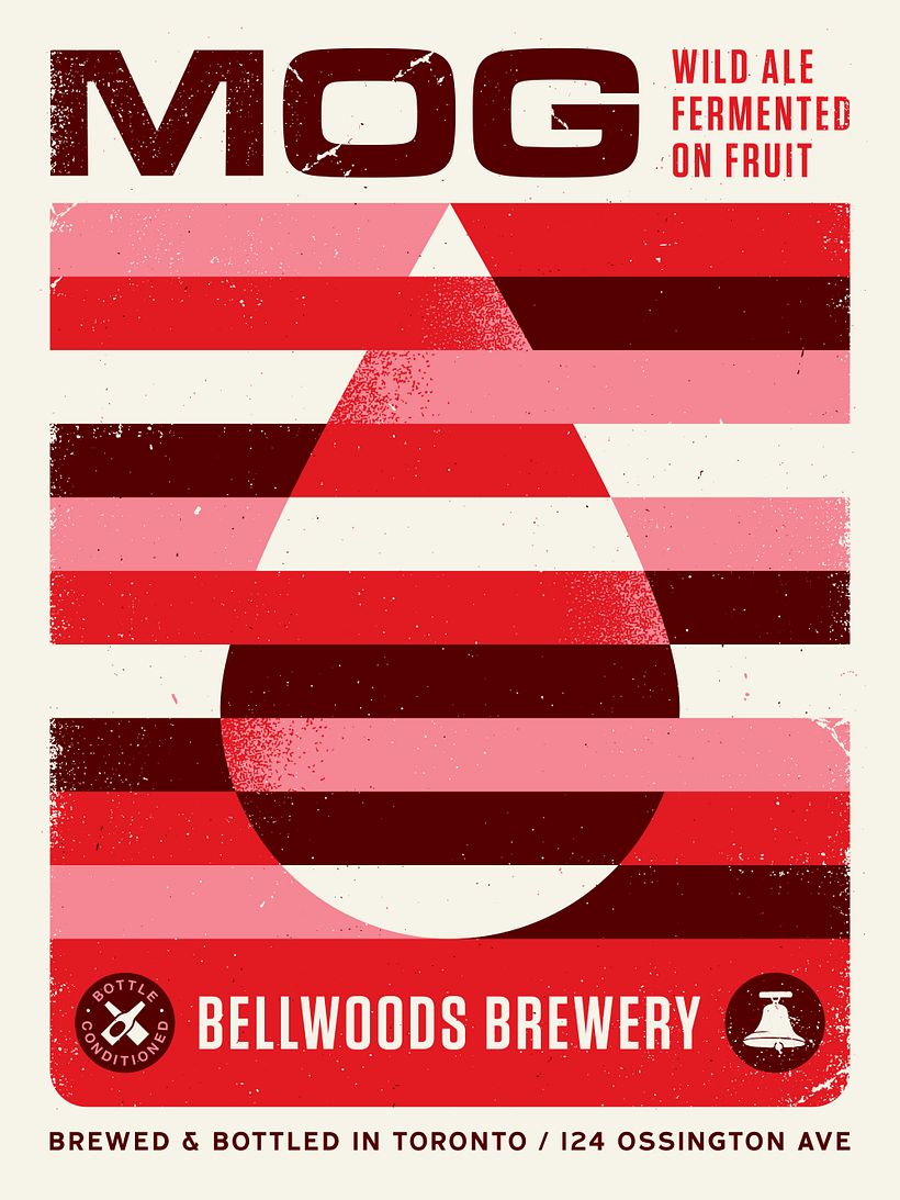 Label design for MOG a wild ale fermented on fruit by Bellwoods Brewery