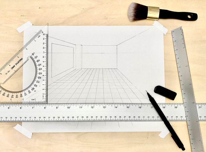 The basic bones. 1/4" Scale. I am working in the Imperial System so I used the formula Room Width x 1.5 = Depth Point