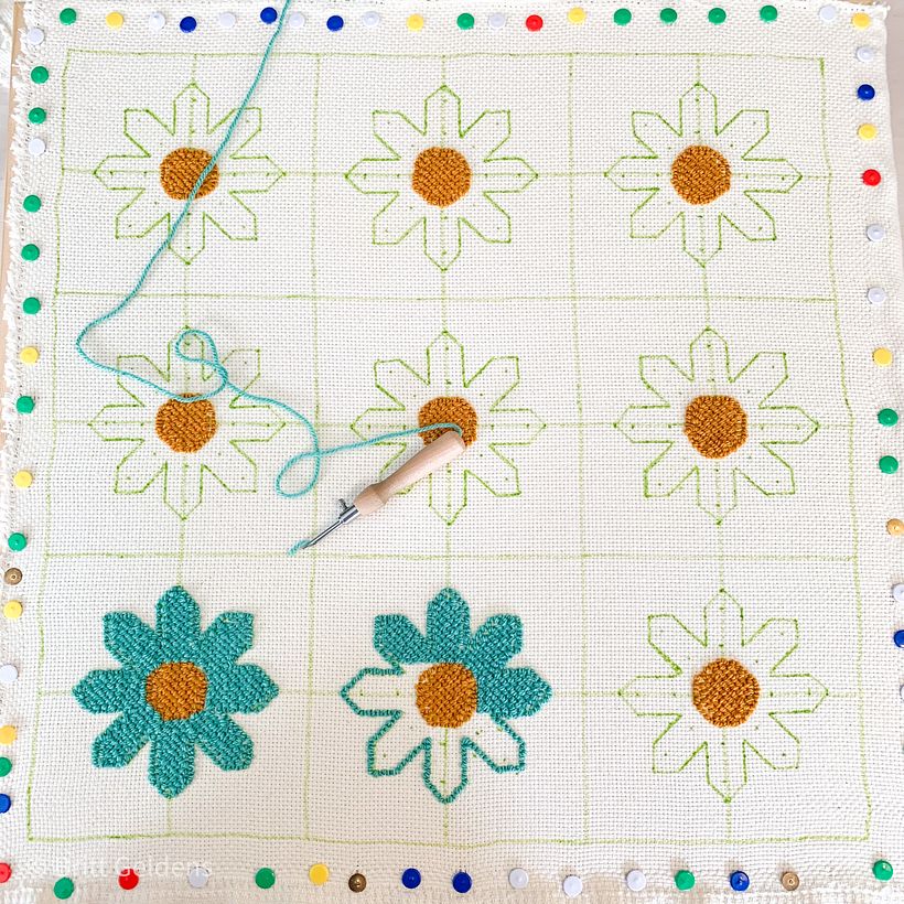 Punch needle flower cushion 7